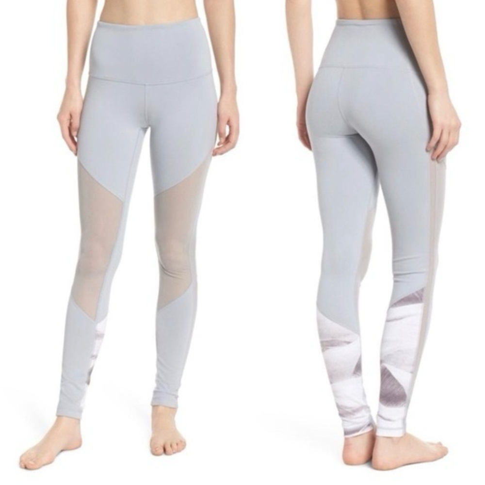 Zella Grey High Waist Compression Yoga Leggings Mesh Marble Full Length Size M